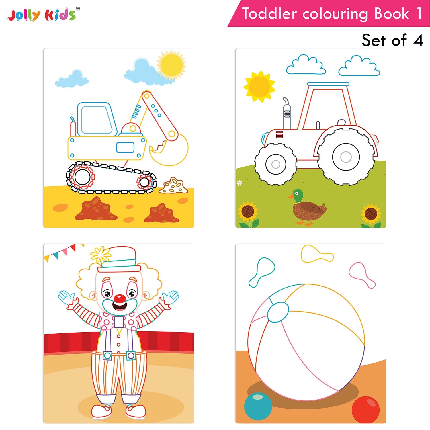 Jolly Kids Toddler Colouring Die-Cut Animals Shape Activity Books Set of 4 for Kids| Ages 1-6 Years - Distacart