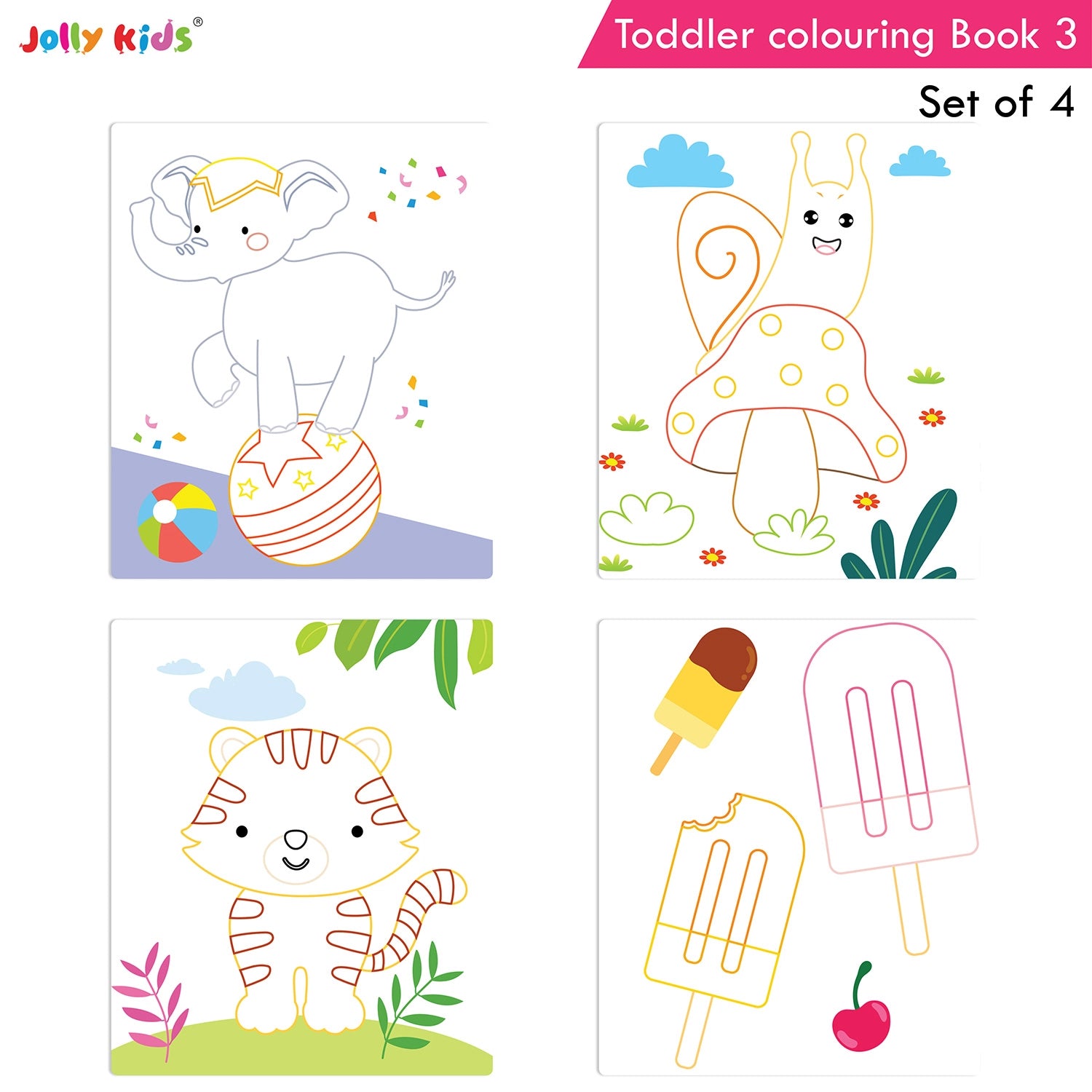 Jolly Kids Toddler Colouring Die-Cut Animals Shape Activity Books Set of 4 for Kids| Ages 1-6 Years