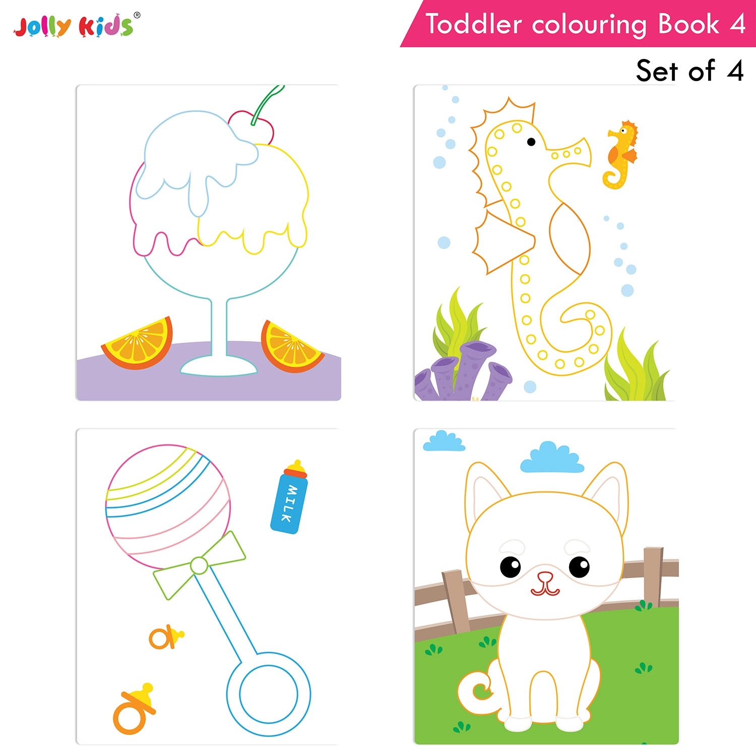 Jolly Kids Toddler Colouring Die-Cut Animals Shape Activity Books Set of 4 for Kids| Ages 1-6 Years