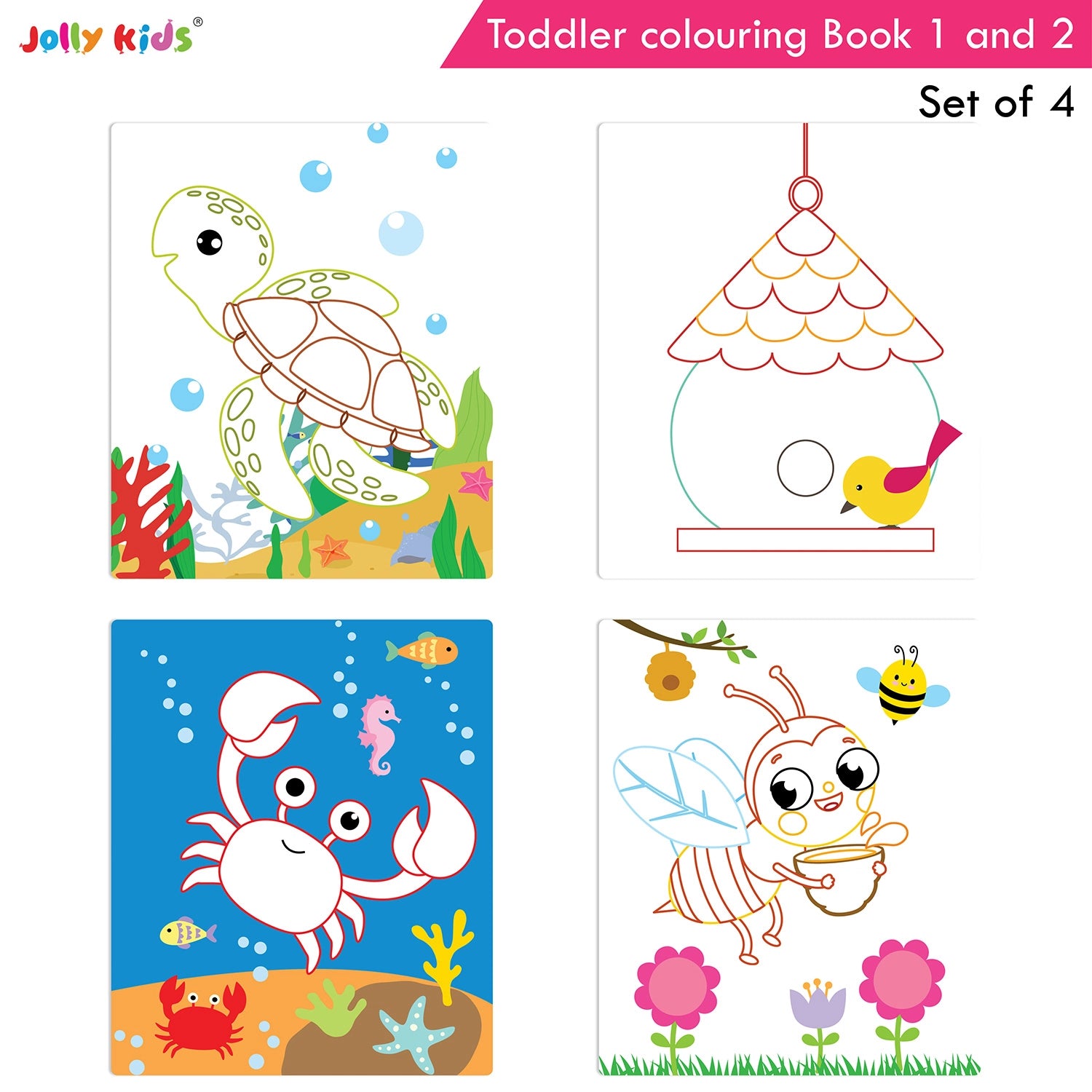 Jolly Kids Toddler Colouring Die-Cut Animals Shape Activity Books Set of 4 for Kids| Ages 1-6 Years