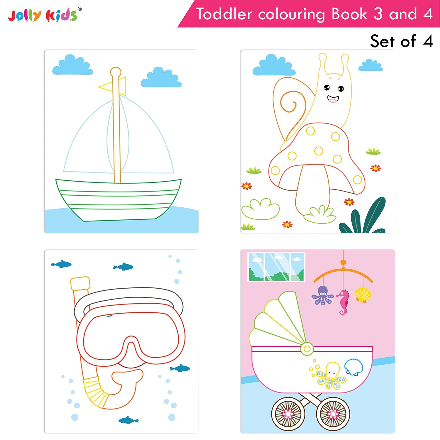 Jolly Kids Toddler Colouring Die-Cut Animals Shape Activity Books Set of 4 for Kids| Ages 1-6 Years