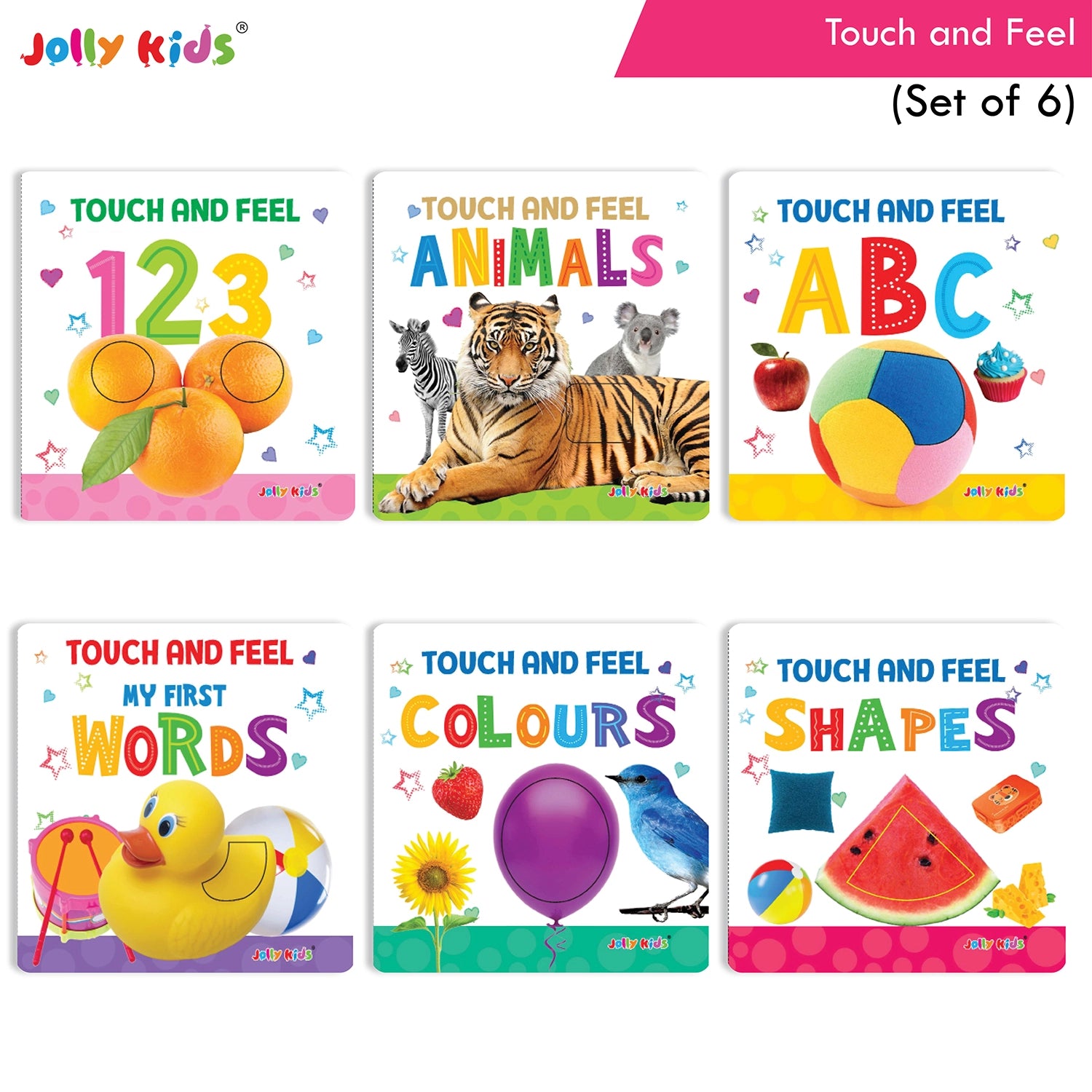 Jolly Kids Touch and Feel Picture Learning Sensory Development Padded Board Books Set of 6 for Infants, Toddlers Gift Ages 0-12 Months - Distacart