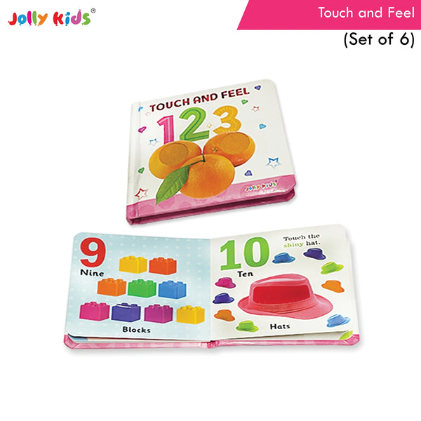 Jolly Kids Touch and Feel Picture Learning Sensory Development Padded Board Books Set of 6 for Infants, Toddlers Gift Ages 0-12 Months