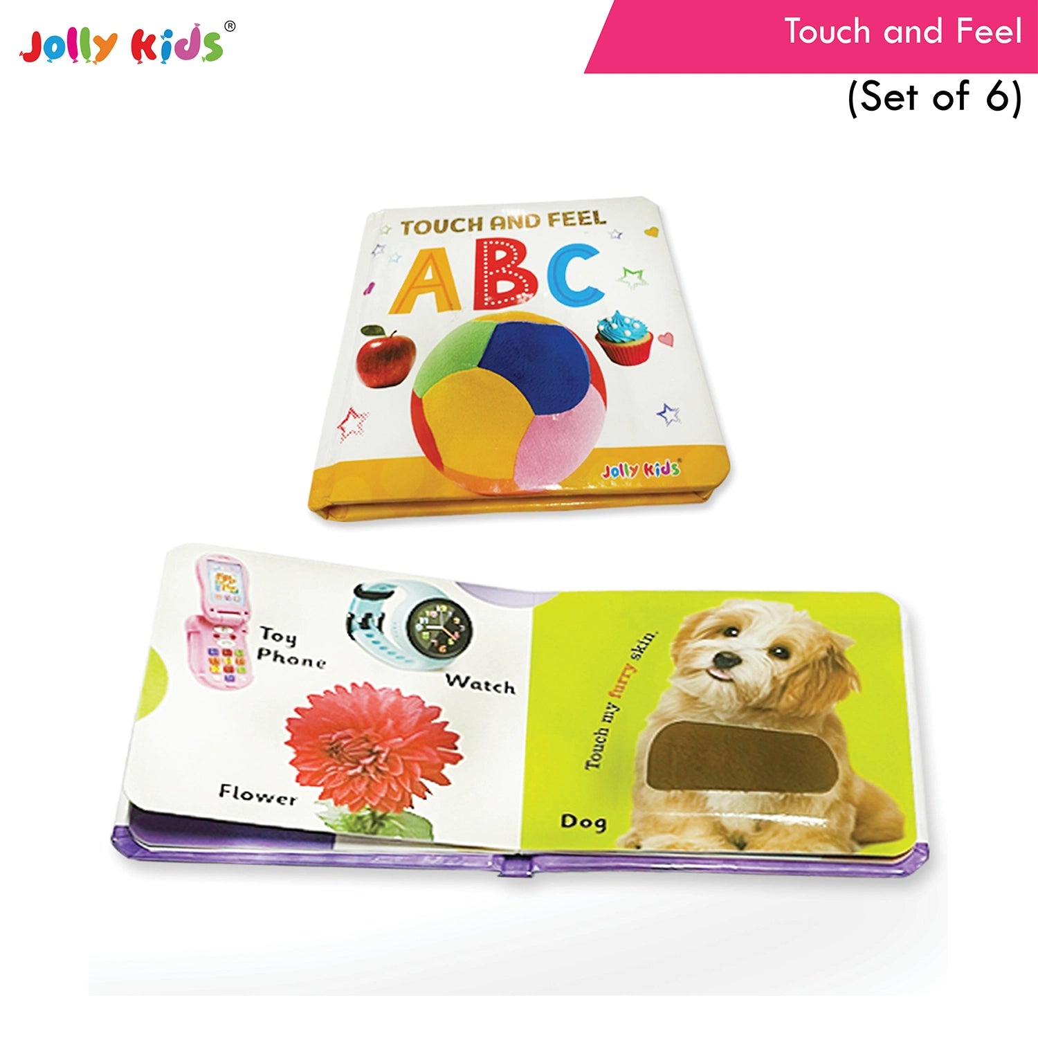 Jolly Kids Touch and Feel Picture Learning Sensory Development Padded Board Books Set of 6 for Infants, Toddlers Gift Ages 0-12 Months