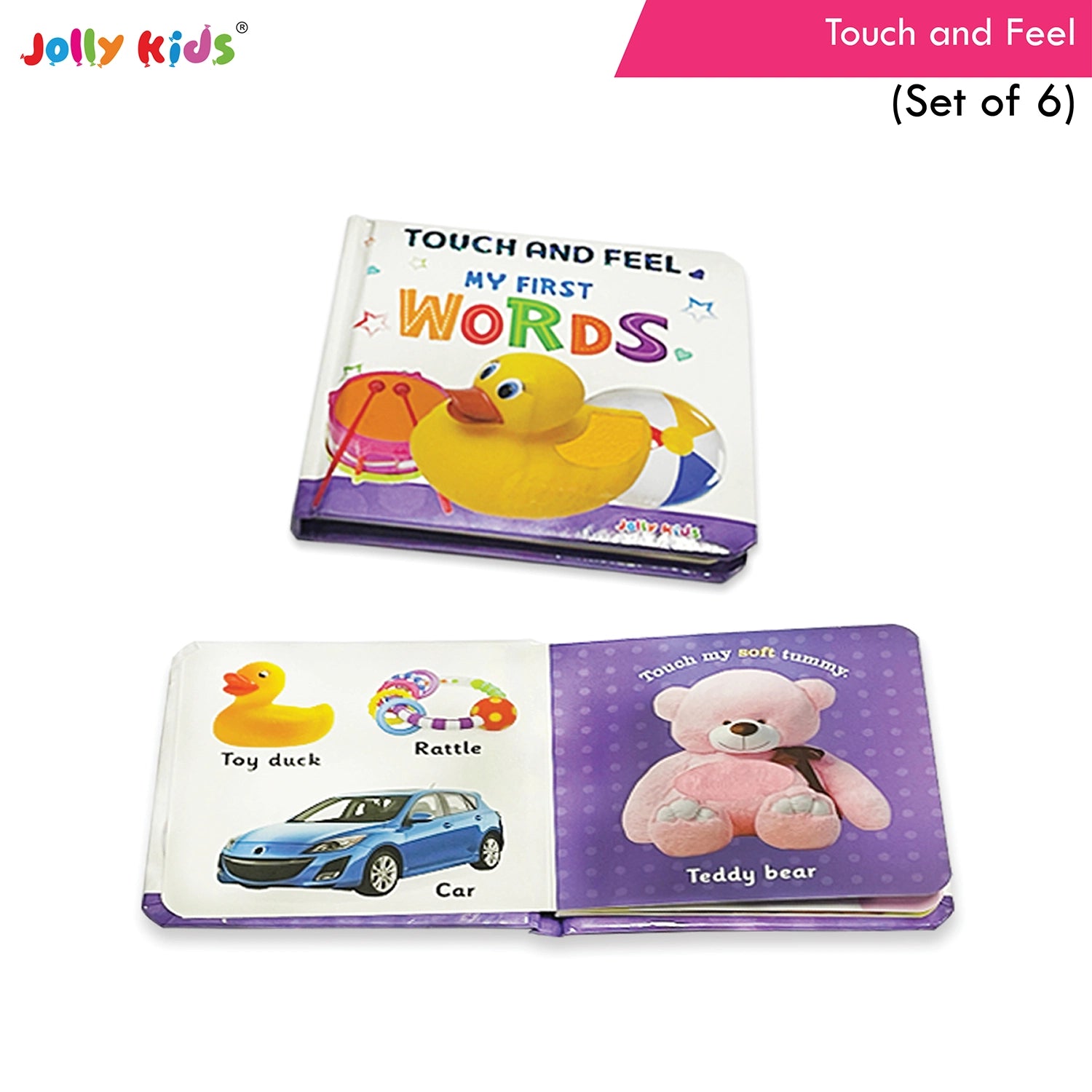 Jolly Kids Touch and Feel Picture Learning Sensory Development Padded Board Books Set of 6 for Infants, Toddlers Gift Ages 0-12 Months