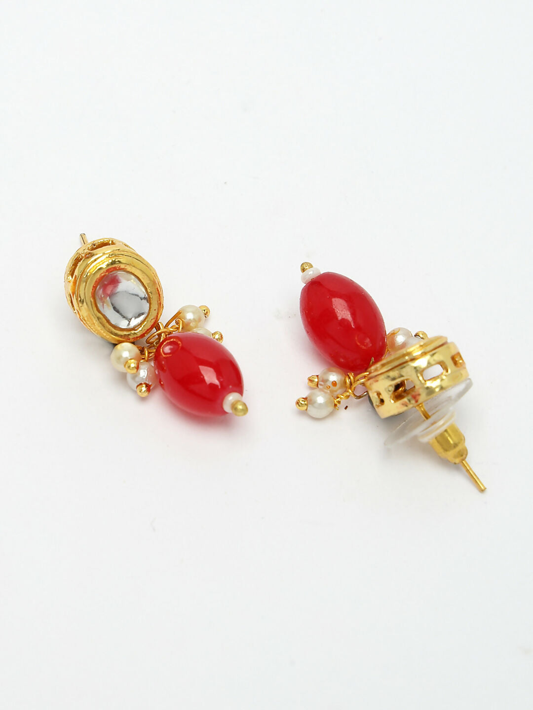 NVR Women's Red Artificial Beads Layered Necklace with Drop Earring - Distacart