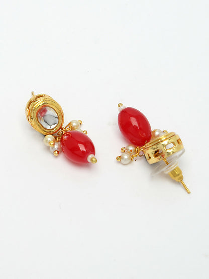 NVR Women's Red Artificial Beads Layered Necklace with Drop Earring - Distacart