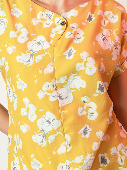 Myshka Women's Yellow Printed Top - Distacart