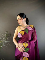Thumbnail for Prime Volt Multicolor Leaf Embroidery Rangoli Silk Saree with Scalloped Border-Purple - Dista