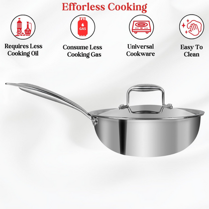 Vinod Platinum Triply Stainless Steel Deep Frying Pan with Lid - Dista