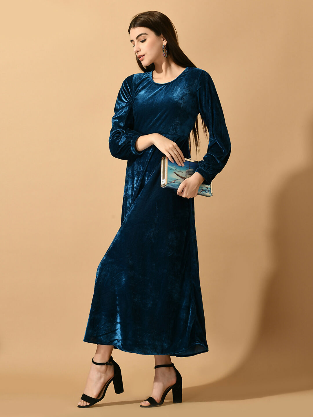 Myshka Women's Blue Fit and Flare Party Dress - Distacart