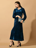 Thumbnail for Myshka Women's Blue Fit and Flare Party Dress - Distacart