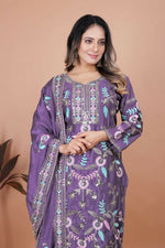 Thumbnail for Joban Fashion Purple Silk Embroidered Kurti Set - Distacart