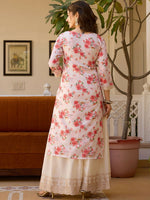 Thumbnail for The52 White Women's Gorgeous Embroidered Chinon Fabric Straight Kurta Palazzo and Dupatta Set - Distacart