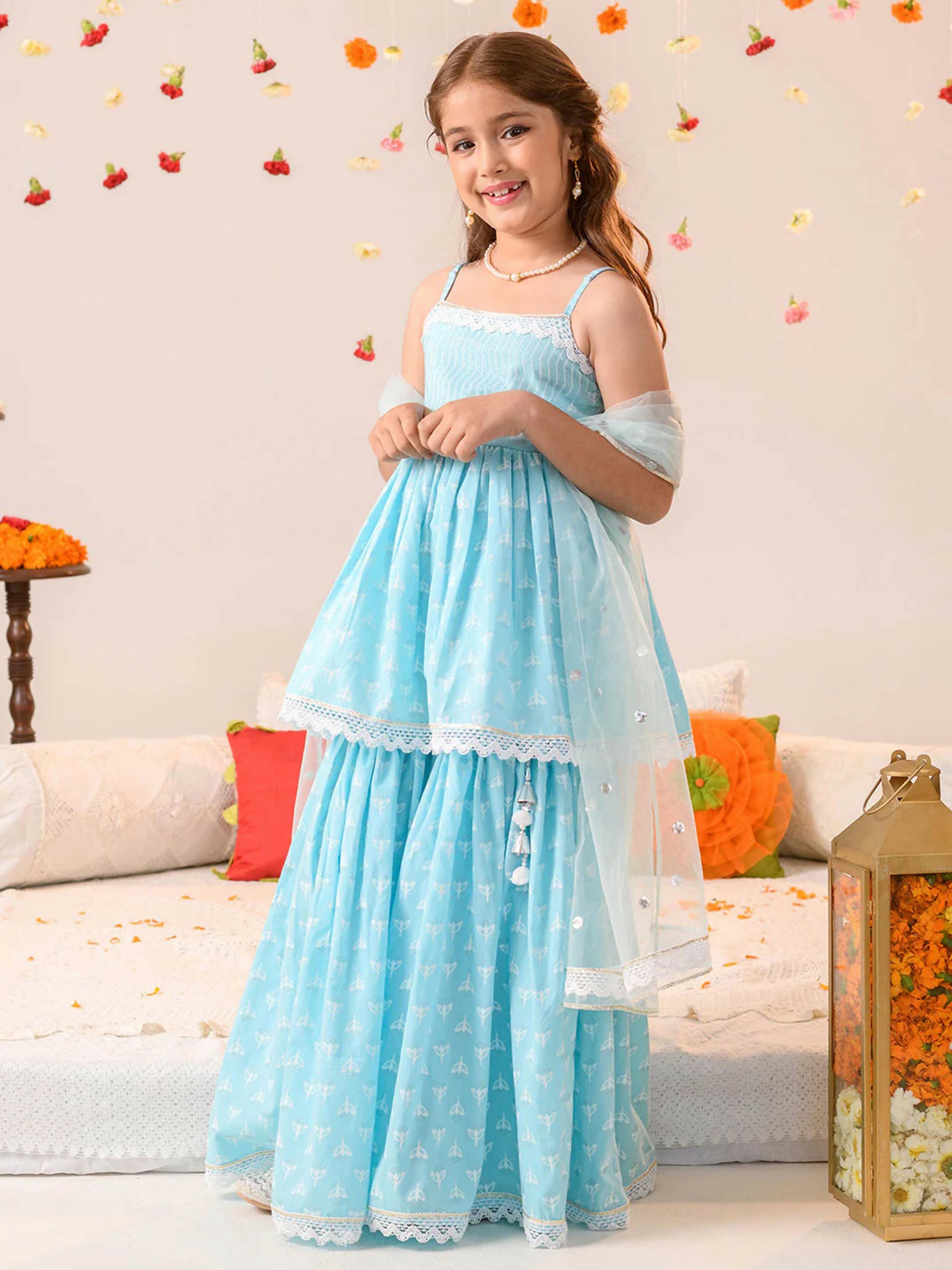 Joban Fashion Girl's Sky Blue Color Lehenga Choli