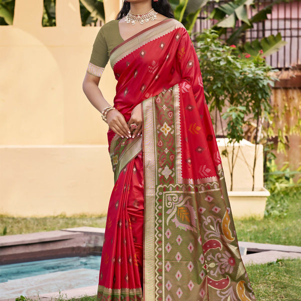 Shree Shyam Fashion Red Pochampally Silk Saree - Distacart