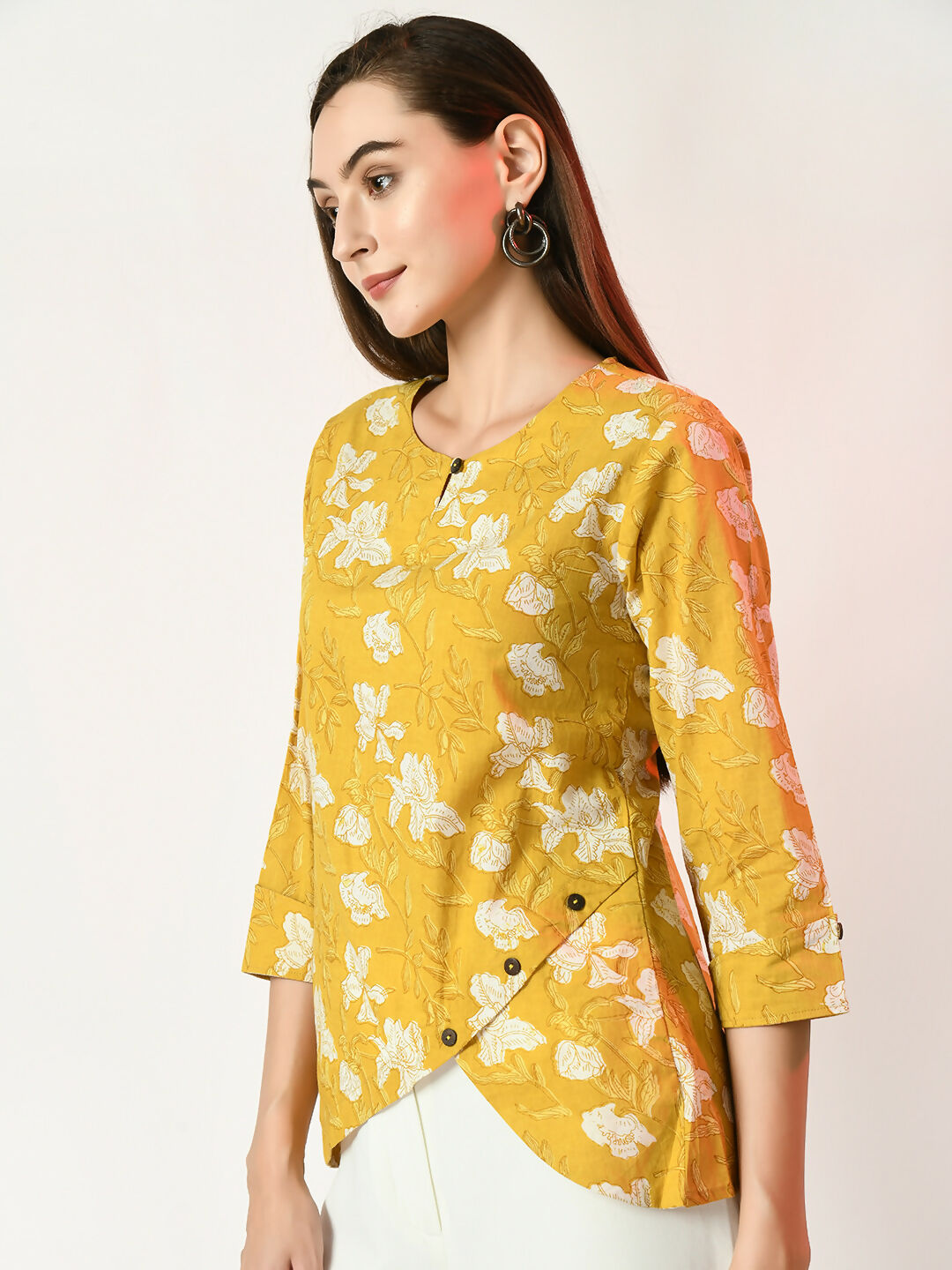 Myshka Women's Yellow Printed Top - Distacart