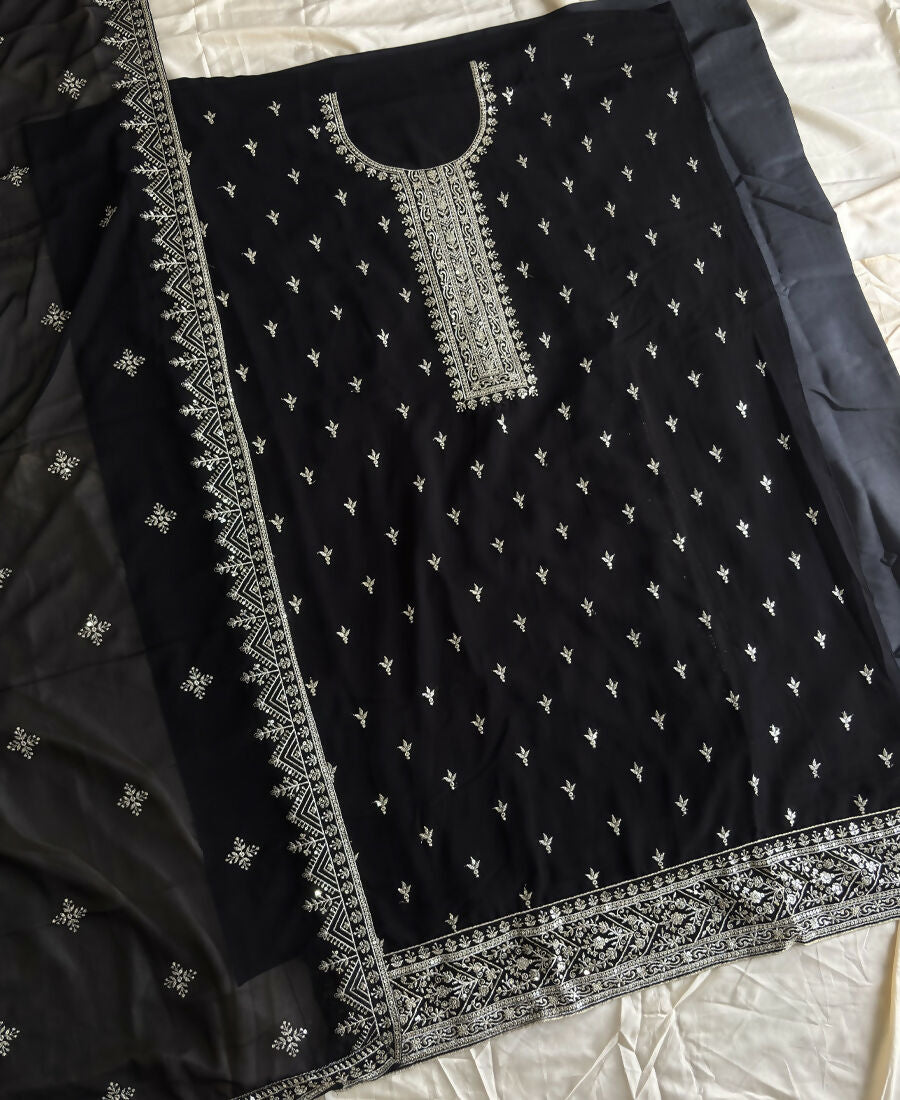 KC Black Georgette Straight Suit With Heavy Embroidery - Dista