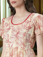 Thumbnail for Souchii Cream & Red Floral Printed Fit & Flare Dress
