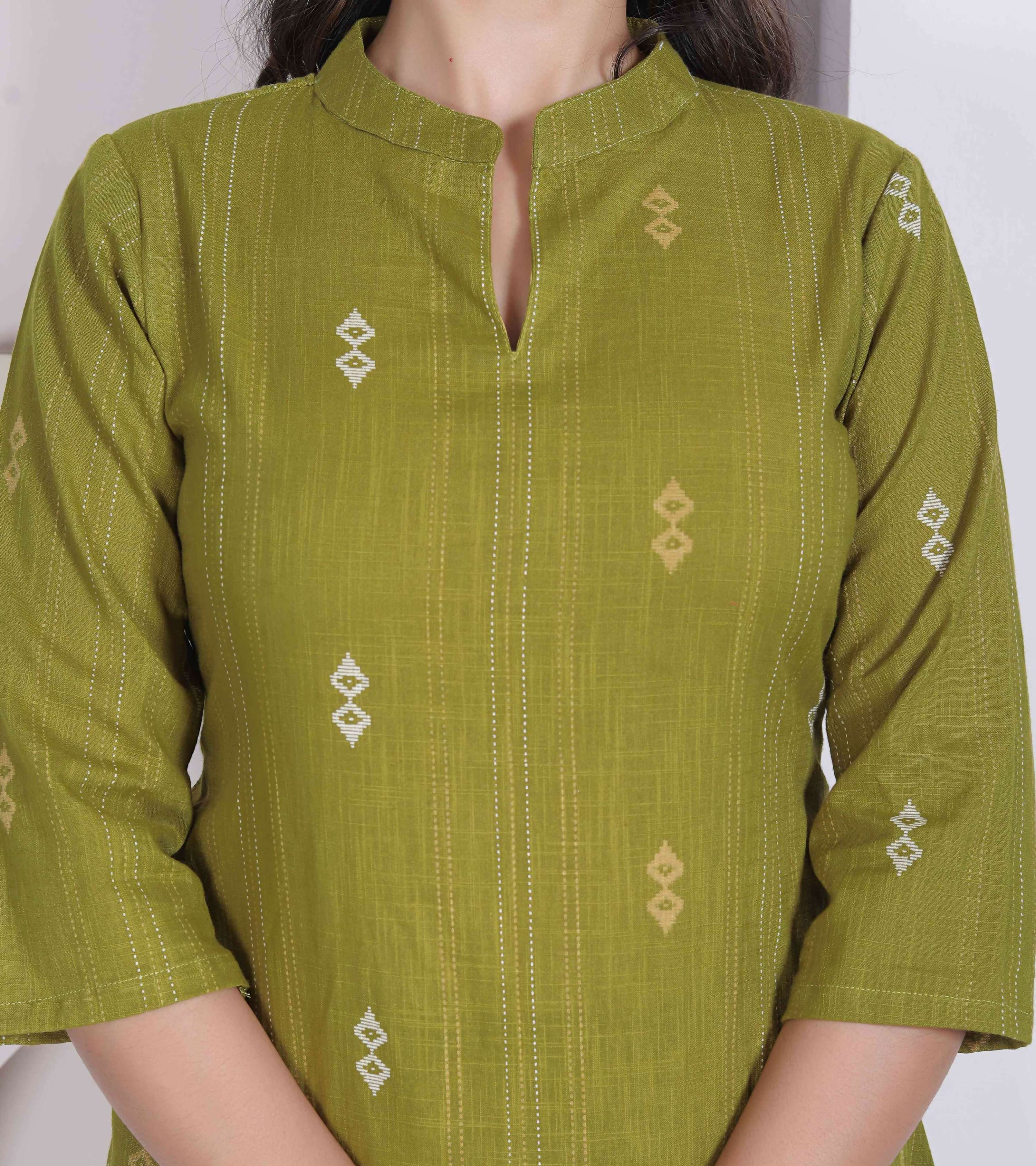 Miravan Womens Green Printed Cotton Straight Kurta With Palazzo - Dista