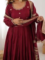 Thumbnail for The52 Women's Gorgeous Chinon Silk Fabric Embroidery Work Flared Anarkali Pant and Dupatta Set - Distacart
