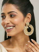 Thumbnail for Nuyug 22K Gold-Plated Kundan Studded & Pearl Beaded Floral Chandbali Earrings