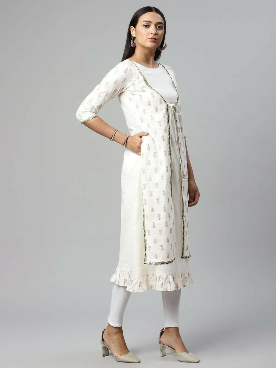 Ahalyaa Women's Off White Cotton Printed Kurta - Distacart