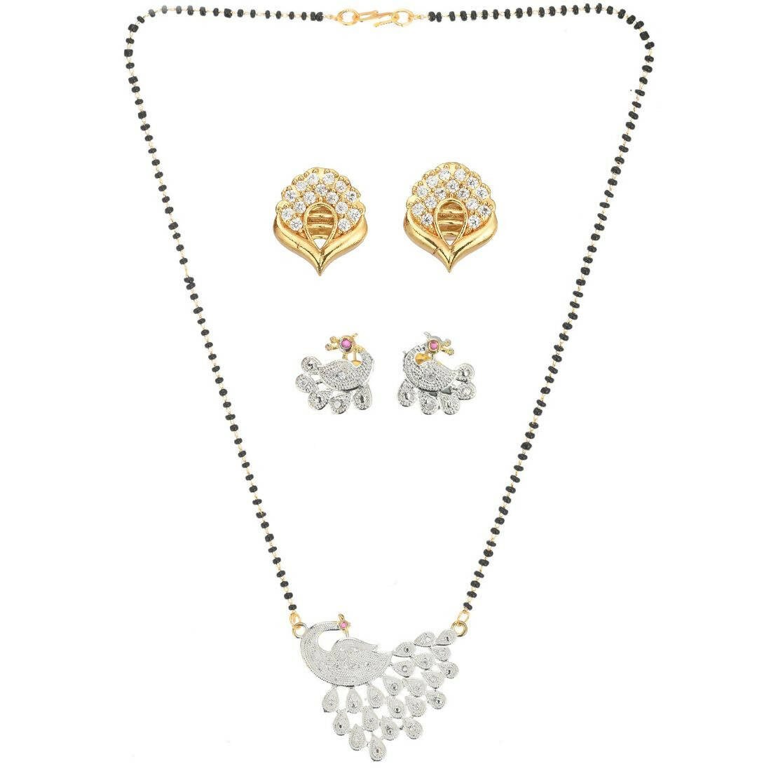 AanyaCentric Gold Plated Mangalsutra with Pendant, 2 Pair Earrings - Distacart