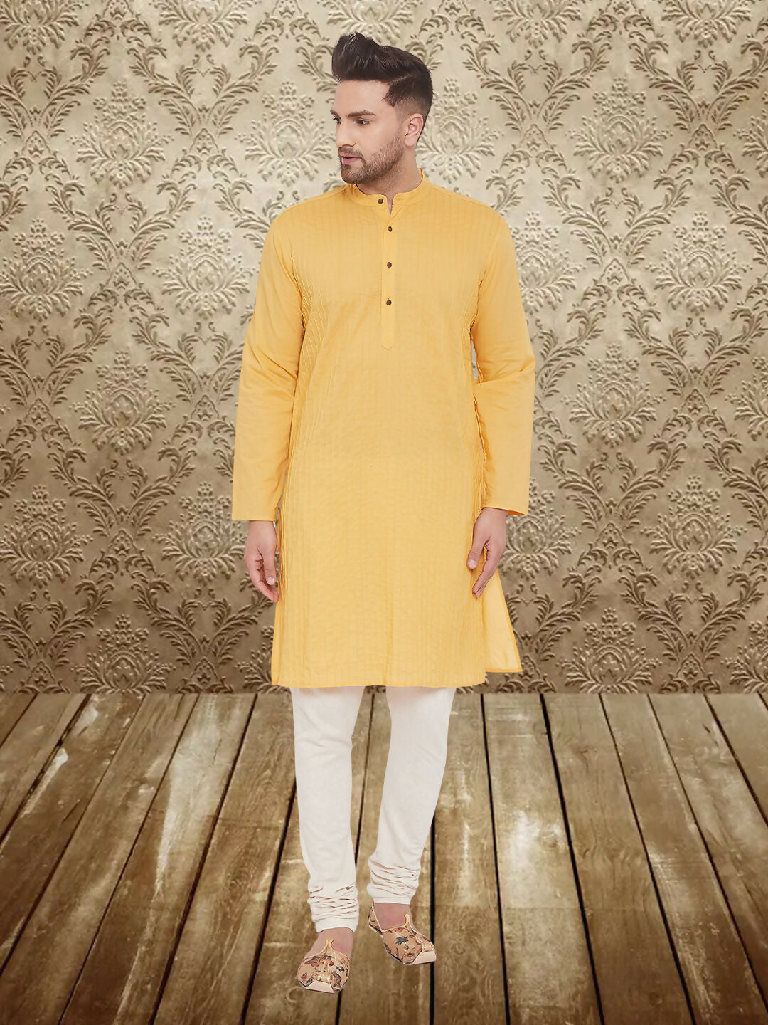 Even Apparels Men's Pintuck Fancy Yellow Kurta - Distacart