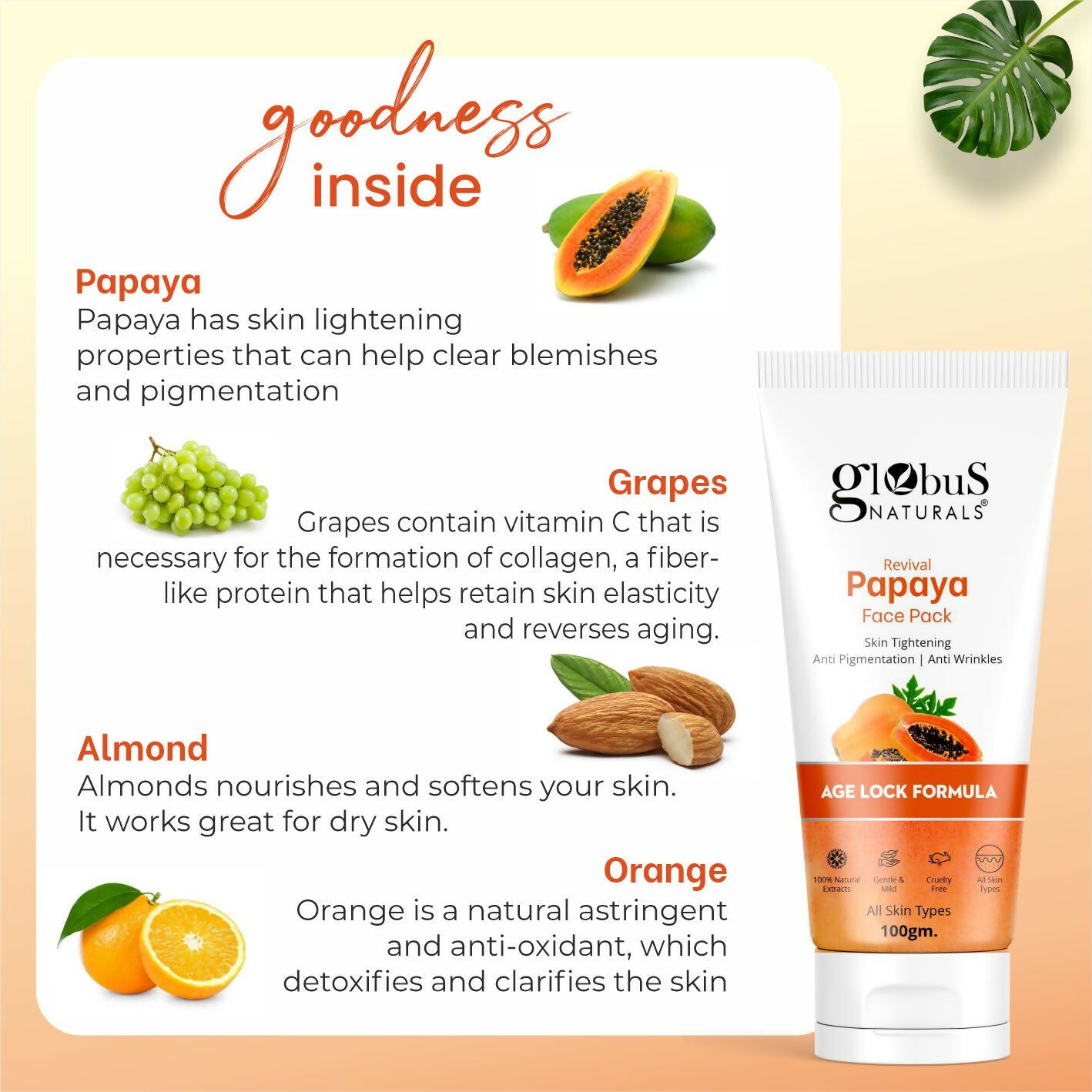 Globus Naturals Papaya Face Pack, For Tan Removal, Age Lock Formula - Distacart