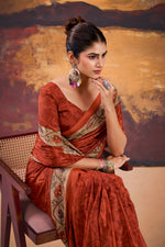 Thumbnail for Vastranavya Orange Crepe Printed Saree with Unstitched Blouse - Distacart