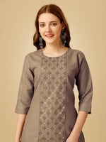 Thumbnail for Jyoti Fashion Women's Khaki Cotton Blend Embroidered Kurta Pant Set - Distacart