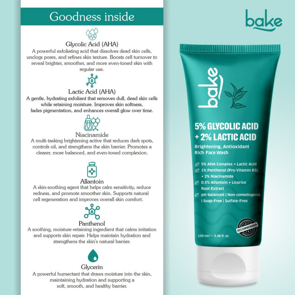 Bake 5% Glycolic Acid + 2% Lactic Acid Daily Face Wash - Distacart
