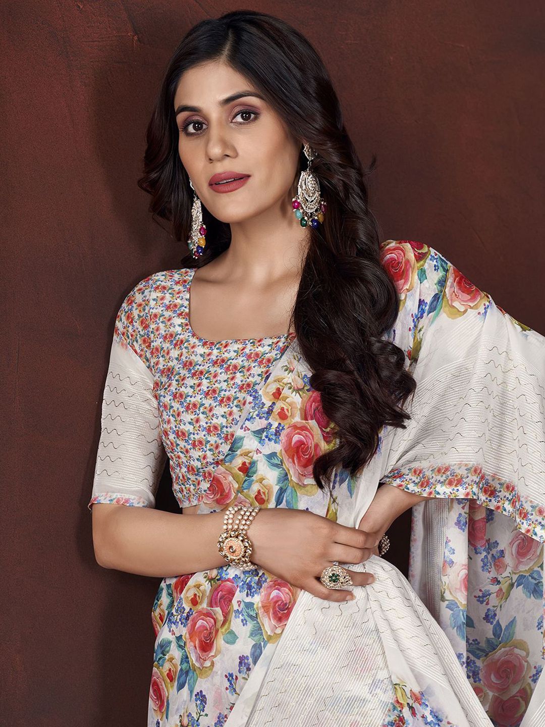 Mitera Floral Printed Pure Georgette Saree - Distacart