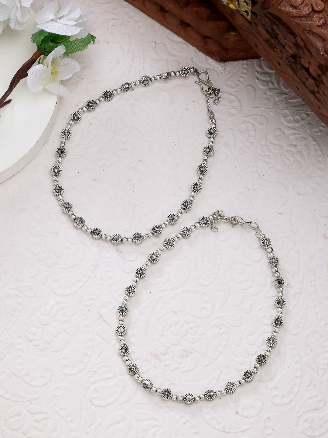 NVR Women's Set of 2 Silver-Plated German Silver Anklets - Distacart