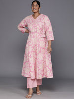 Thumbnail for Sztori Plus Size Floral Printed Gotta Patti Pure Cotton A Line Kurta with Trousers - Distacart