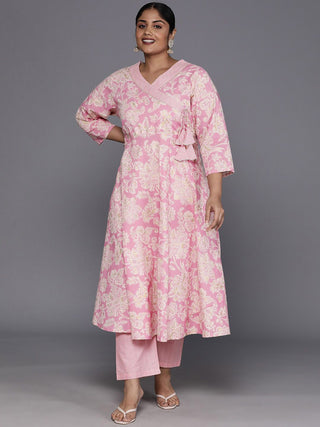 Sztori Plus Size Floral Printed Gotta Patti Pure Cotton A Line Kurta with Trousers - Distacart