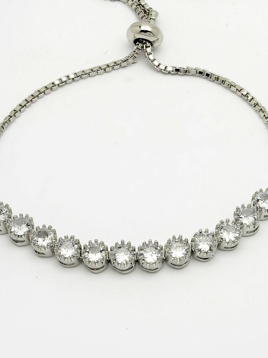 NVR Women Silver-Plated Handcrafted American Diamond Link Bracelet - Distacart