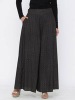 Thumbnail for Juniper Black Geometric Printed Rayon Flared Women Palazzo With One Pocket - Distacart