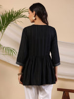 Thumbnail for Juniper Women's Black Geometric Printed Rayon Tunic With Thread Work