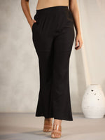Thumbnail for Juniper Women's Black Modal Rayon Women Partially Elasticated Bell Bottom Pants With Single Side Pocket - Distacart