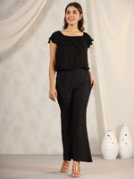 Thumbnail for Juniper Women's Black Modal Rayon Women Partially Elasticated Bell Bottom Pants With Single Side Pocket - Distacart