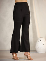 Thumbnail for Juniper Women's Black Modal Rayon Women Partially Elasticated Bell Bottom Pants With Single Side Pocket - Distacart