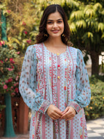 Thumbnail for Juniper Women's Blue Floral Printed Pure Cotton Short Dress With Sequence Work - Distacart