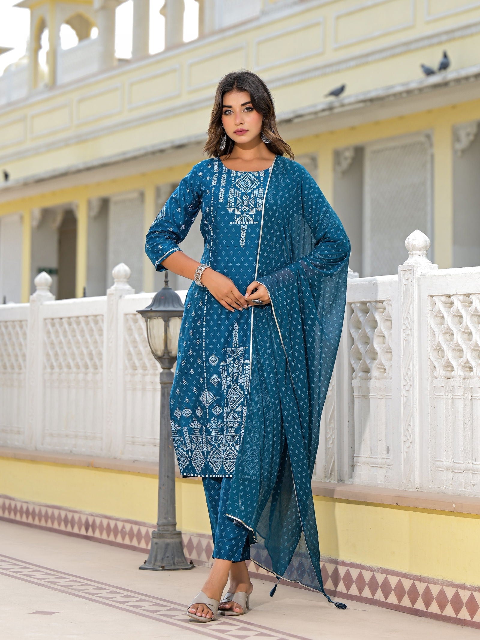 Juniper Women's Blue Viscose Rayon Printed Kurta Set - Distacart