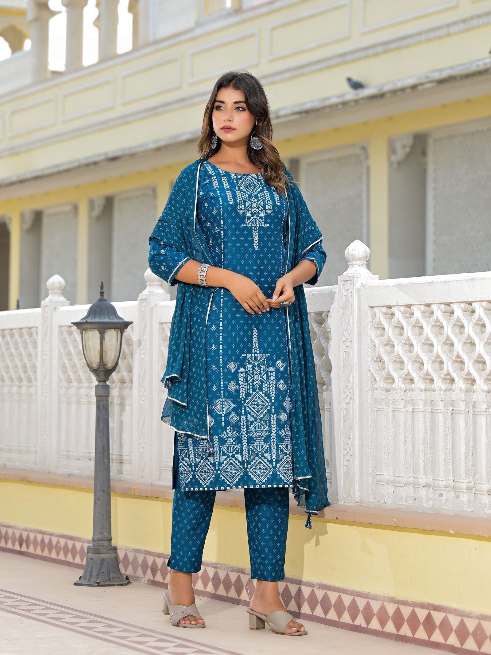 Juniper Women's Blue Viscose Rayon Printed Kurta Set - Distacart