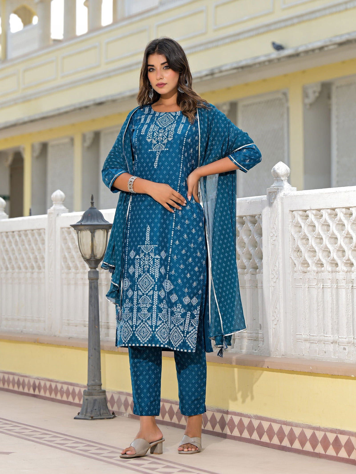 Juniper Women's Blue Viscose Rayon Printed Kurta Set - Distacart