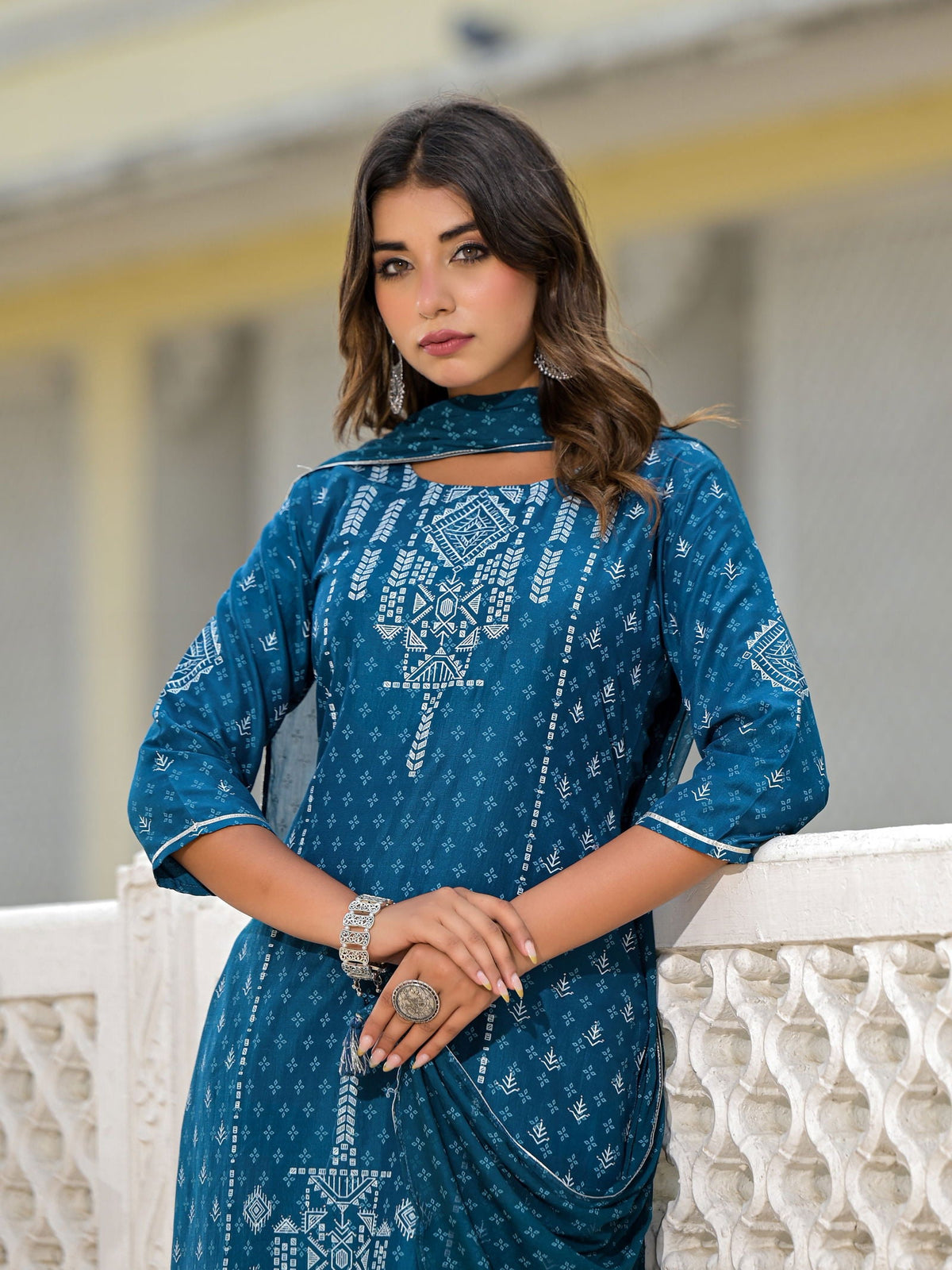 Juniper Women's Blue Viscose Rayon Printed Kurta Set - Distacart