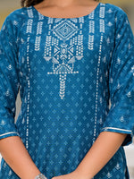 Thumbnail for Juniper Women's Blue Viscose Rayon Printed Kurta Set