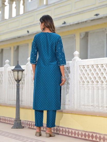 Juniper Women's Blue Viscose Rayon Printed Kurta Set - Distacart